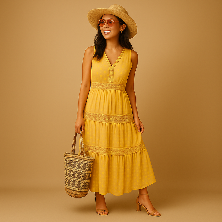Relaxed fit women's boho beach dress, perfect lightweight festival outfit. Embrace bohemian fashion and summer vibes.