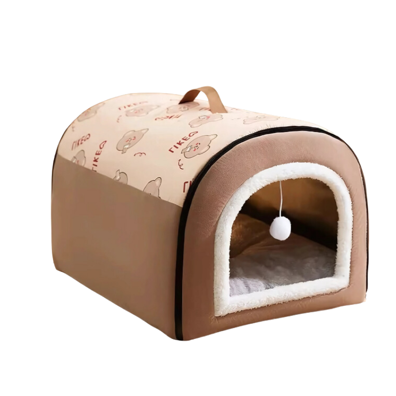 Close-up of the plush flannel and memory foam interior of the cozy, convertible pet bed house for cats & dogs.