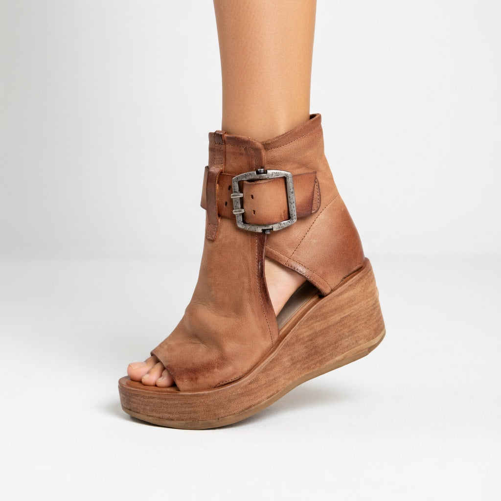 Red women's open toe wedge ankle boots, stylish & comfortable for versatile everyday fashion.