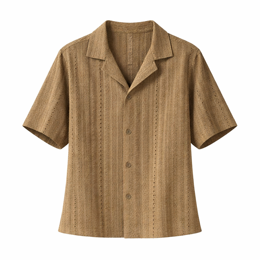 Versatile men's classic textured short sleeve shirt. Lightweight and comfortable button-up top for everyday summer style.