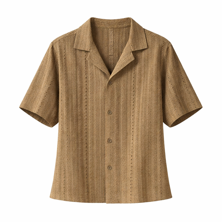 Versatile men's classic textured short sleeve shirt. Lightweight and comfortable button-up top for everyday summer style.