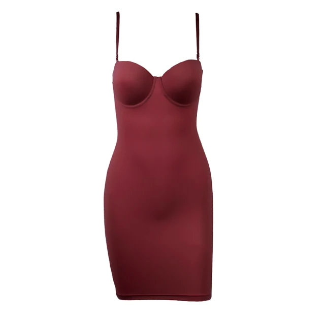 Stylish women's seamless full body slip dress, functioning as a body shaper for a polished, smooth, and confident silhouette.