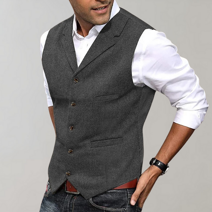 Man in a sharp formal waistcoat, ideal for business, wedding, or elegant party wear. Enhances any suit.