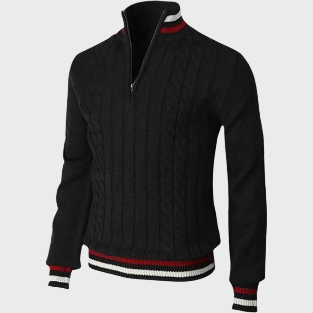 Men's stylish half zip pullover sweater in a versatile solid color, perfect for smart casual or everyday comfort.