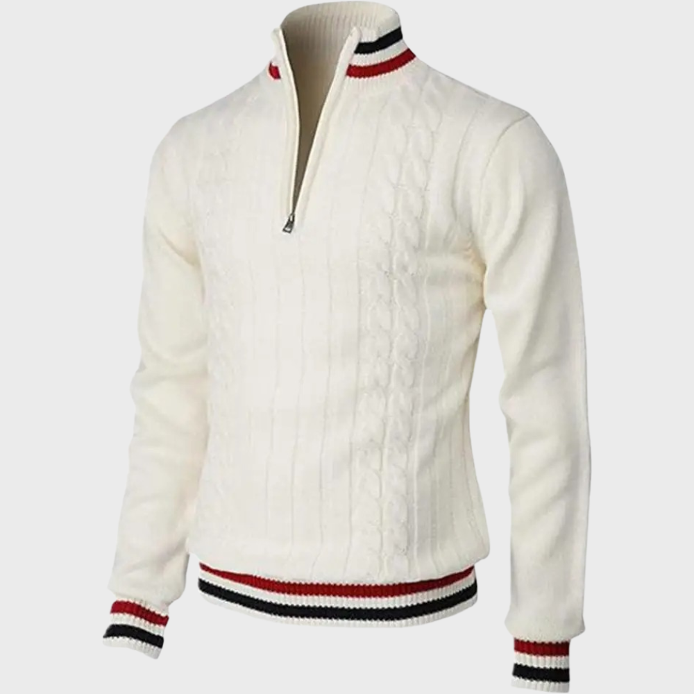 Man wearing a stylish men's half zip sweater, ideal long sleeve pullover for men's fashion & everyday comfort.