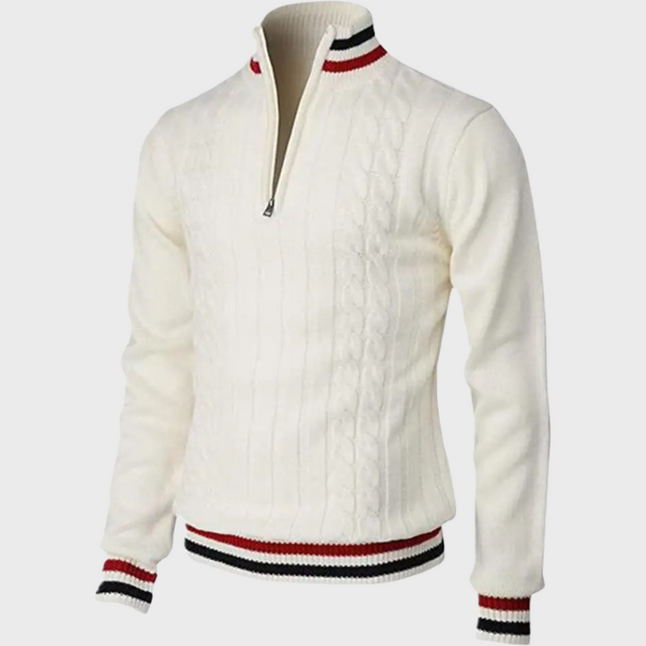 Man wearing a stylish men's half zip sweater, ideal long sleeve pullover for men's fashion & everyday comfort.