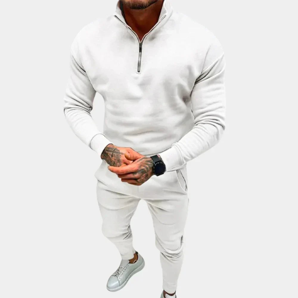 Sleek men's slim-fit athletic wear jogging suit. Comfortable modern tracksuit for gym workouts or everyday casual wear.