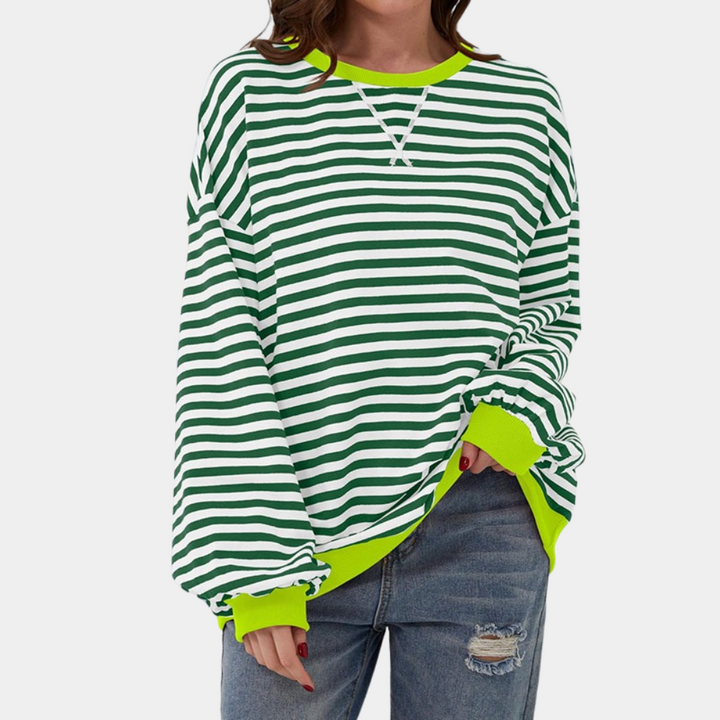 Women's oversized striped long sleeve t-shirt, a relaxed casual fit top for everyday comfort and style.