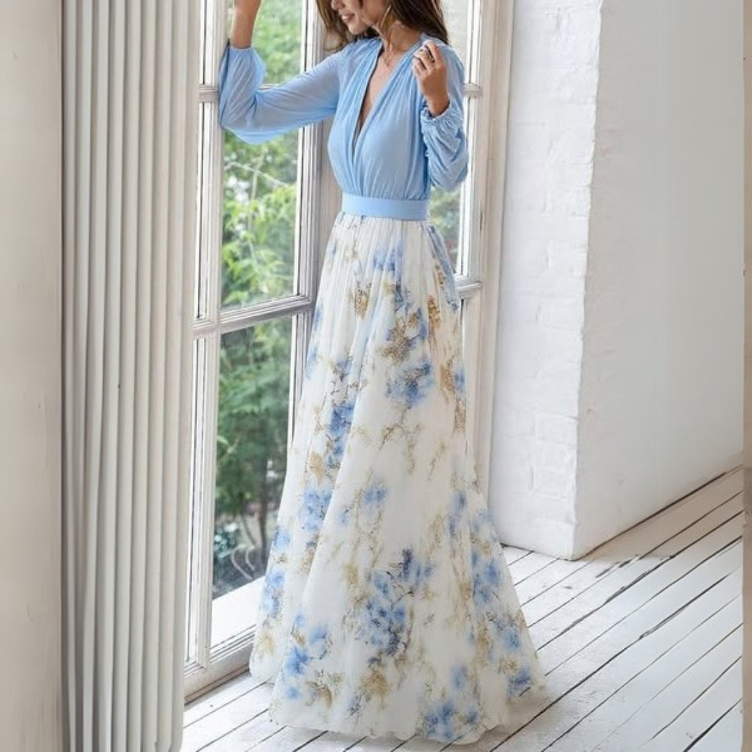 Fashionable women's flowy floral maxi dress. Beautiful print, comfortable & elegant for any summer occasion.