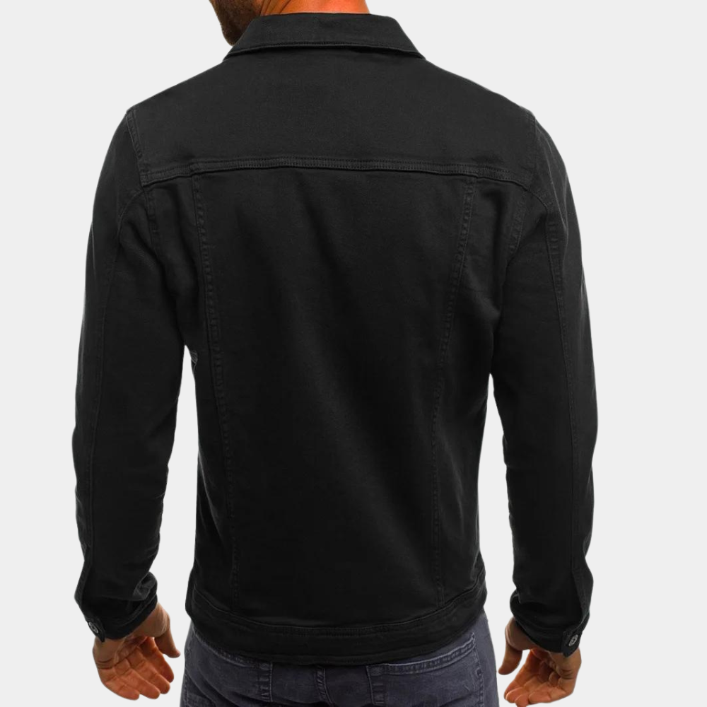 Classic men's blue denim jacket, providing timeless style and everyday comfort for various occasions.