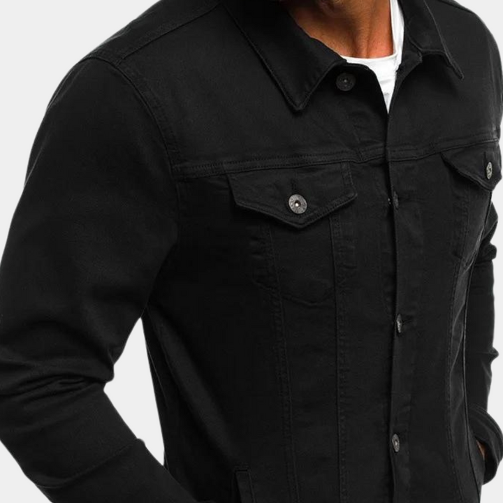 Durable men's casual denim jacket, a versatile fall and spring outerwear piece for easy everyday fashion.