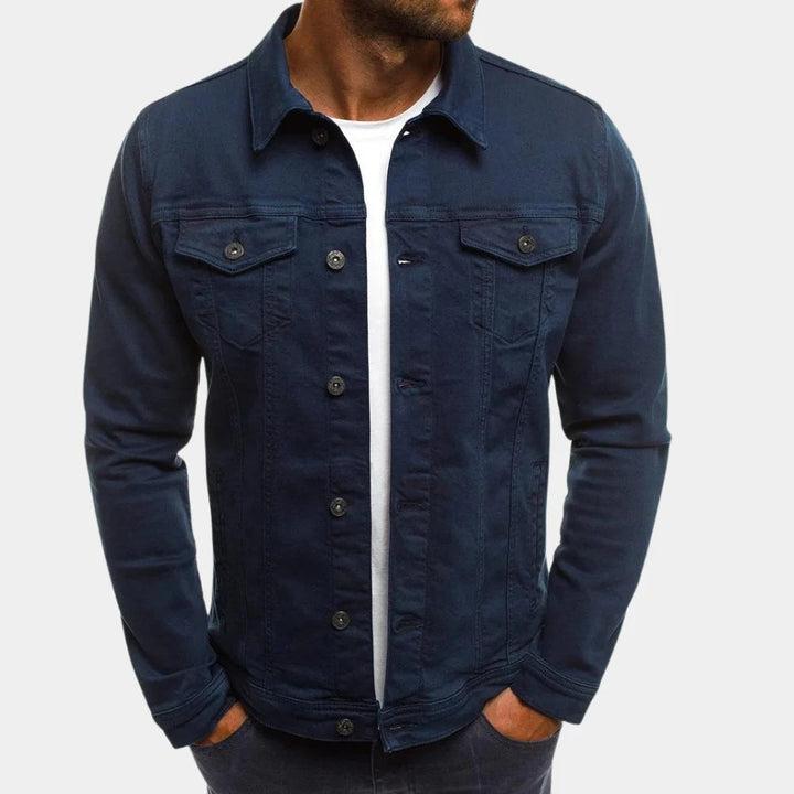 Comfortable men's regular fit denim jacket, perfect for everyday casual style in fall or spring.