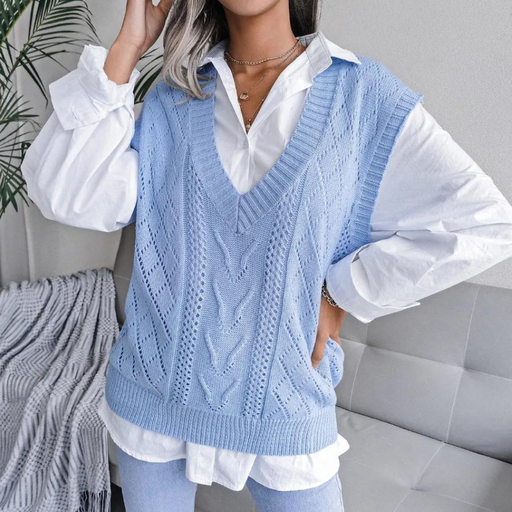 Stylish women's V-neck layering vest, a versatile and comfortable sleeveless top for modern casual apparel.