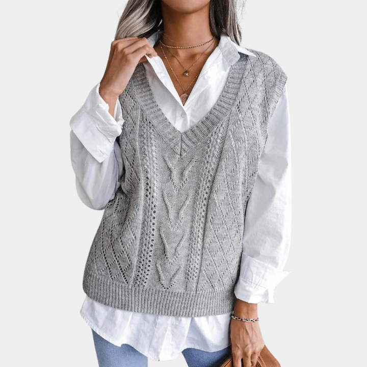 Stylish women's sleeveless V-neck vest. A versatile layering top for comfortable, casual everyday fashion.