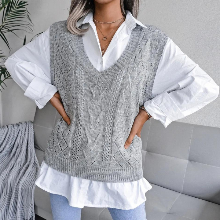 Women's V-neck layering vest for effortless style. Sleeveless and versatile for casual everyday wear.
