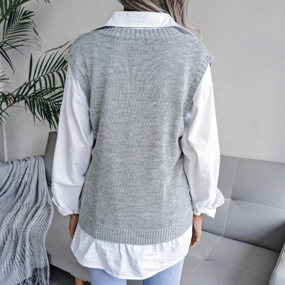 Comfortable women's V-neck vest, perfect layering top for versatile, stylish everyday casual fashion.