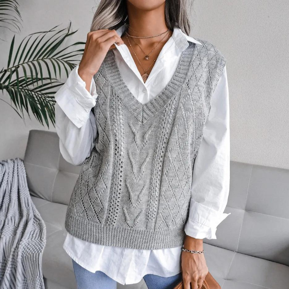 Effortless style with this women's V-neck layering vest. Comfortable, sleeveless, and versatile for casual wear.