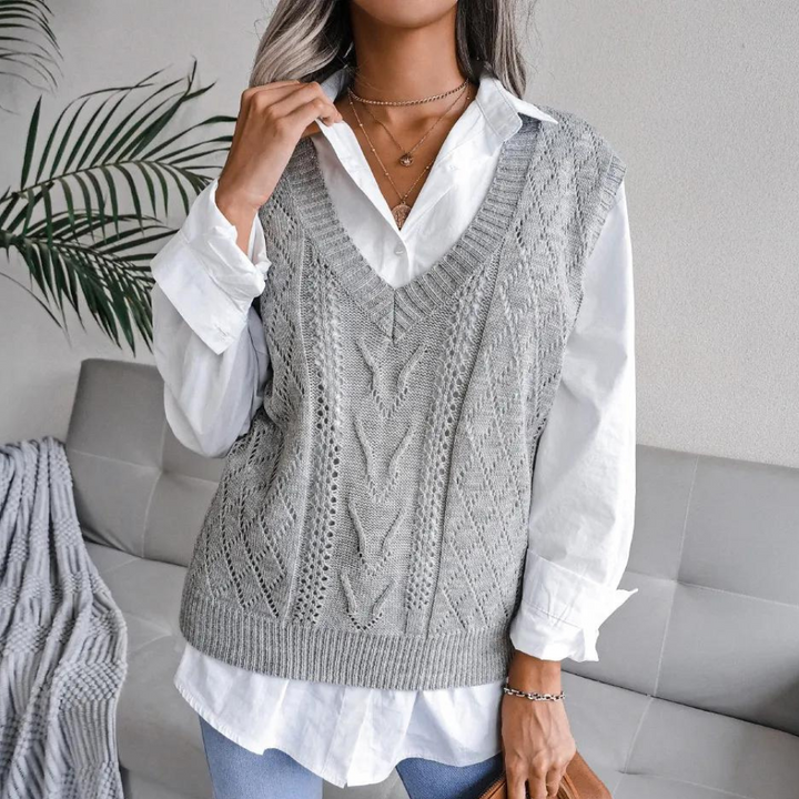 Effortless style with this women's V-neck layering vest. Comfortable, sleeveless, and versatile for casual wear.