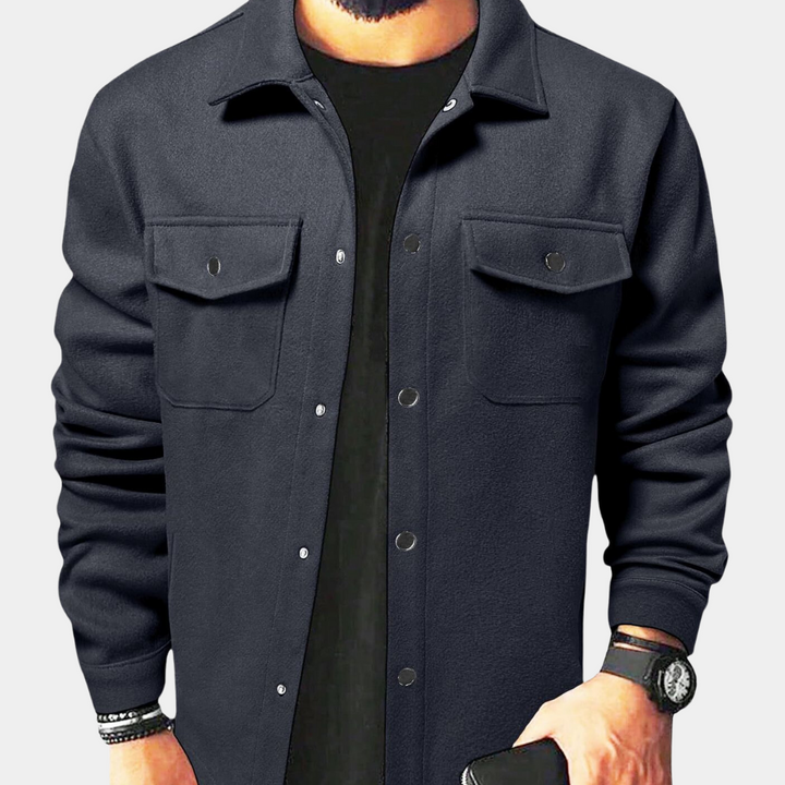 Stylish men's button-down jacket, ideal for casual & smart-casual autumn fashion. Versatile men's fall outerwear.