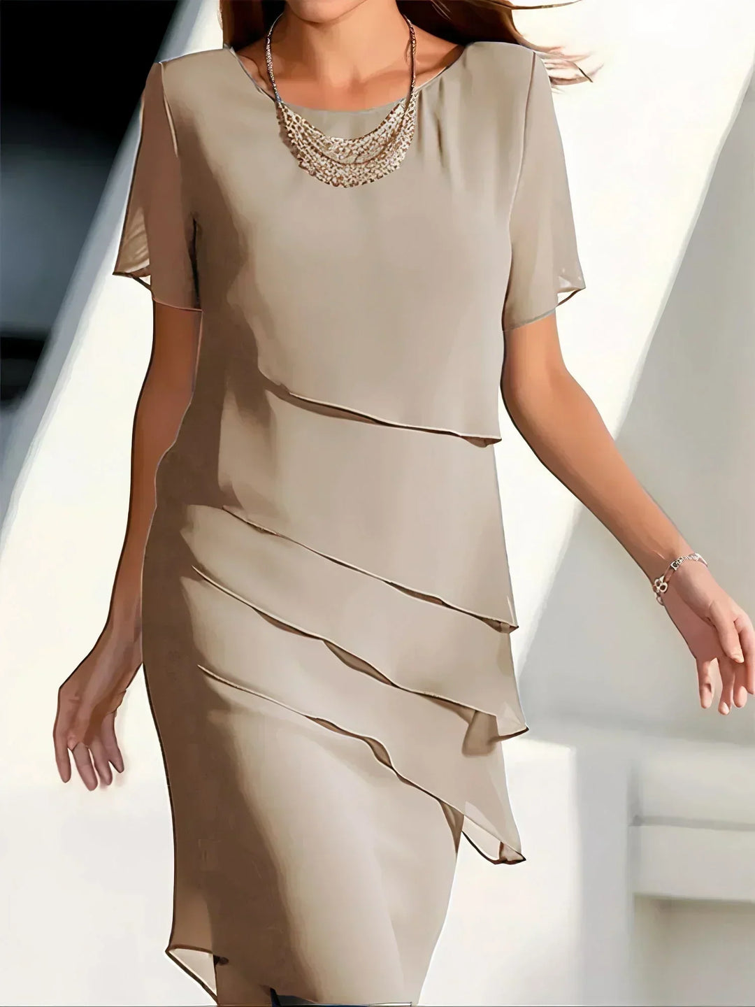 Chic green short sleeve flowy dress for women. An elegant and versatile choice for any summer or occasion event.