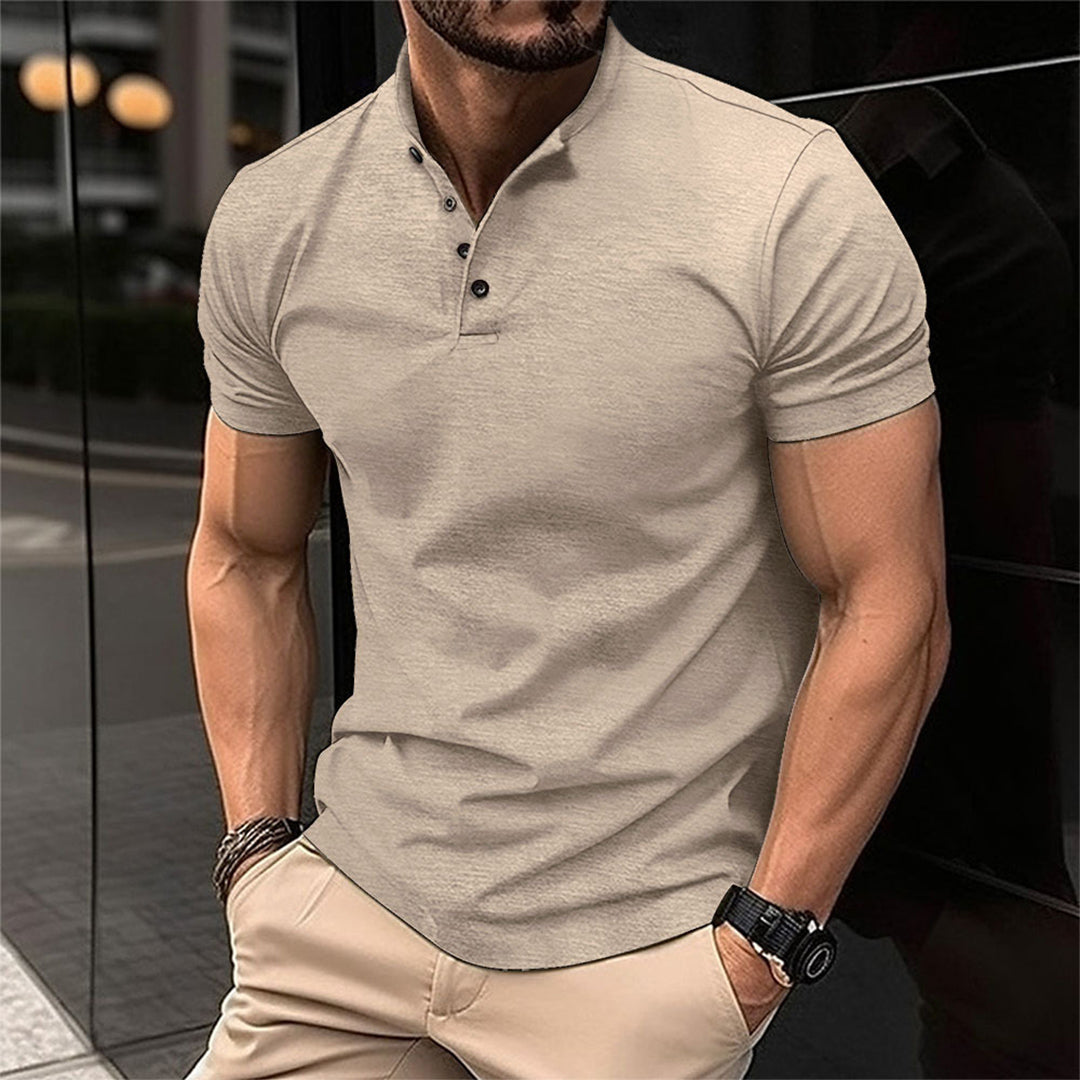 Classic men's slim fit button neck polo for a sharp, smart casual look, suitable for any occasion.
