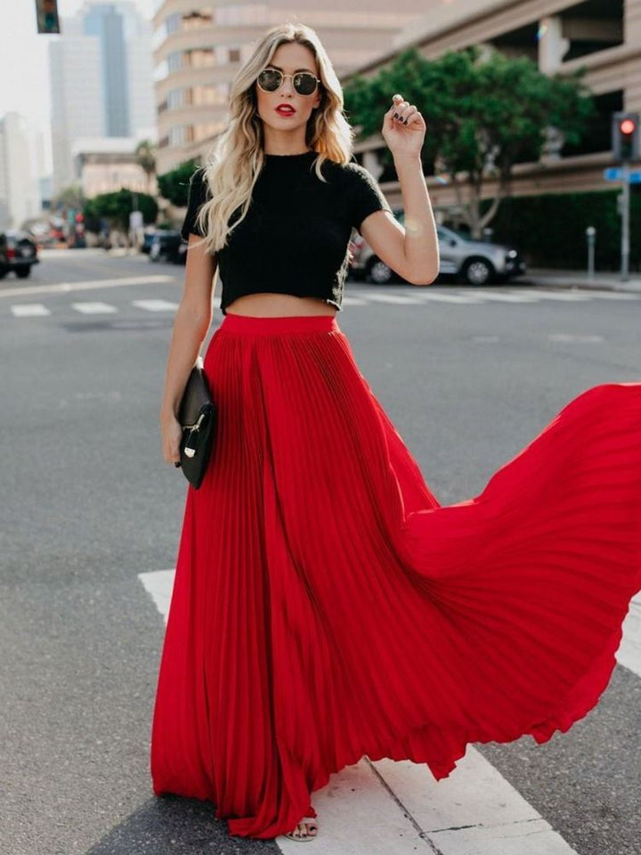 Women's fashion pleated midi skirt, an elegant & versatile bottom for spring, summer, and all-season style.