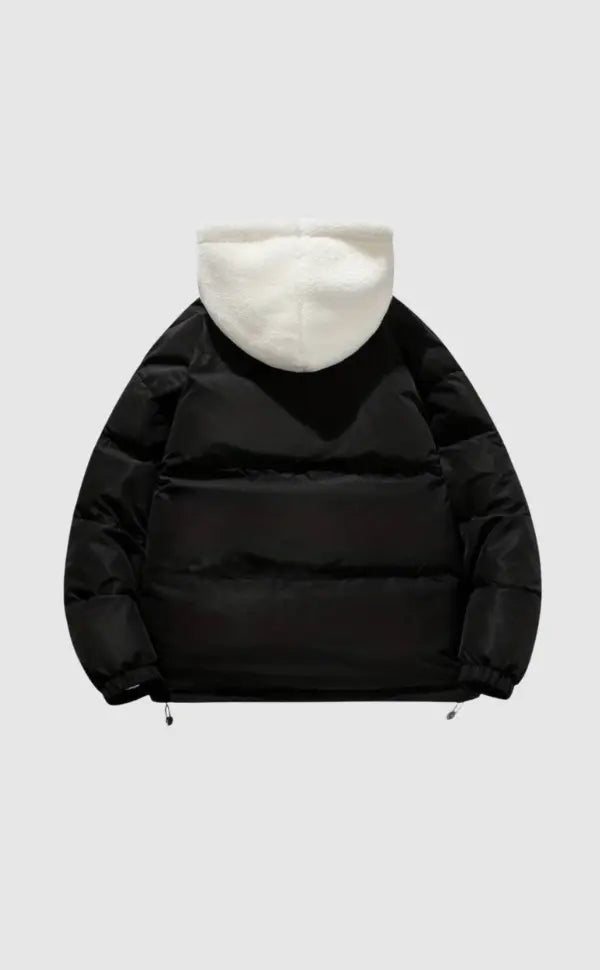 Warm ladies' hooded puffer coat with soft plush lining, ideal for casual outdoor adventures.