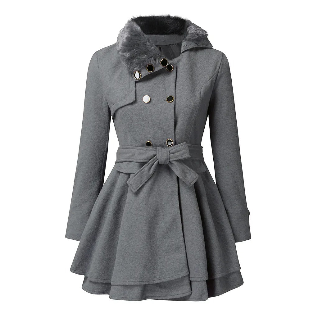 Women's vintage flair trench coat, elegant double-breasted outerwear for classic style.