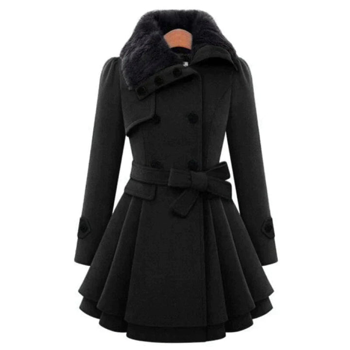 Fashionable women's vintage trench coat with flair, a stylish long fall jacket for elegant outerwear.
