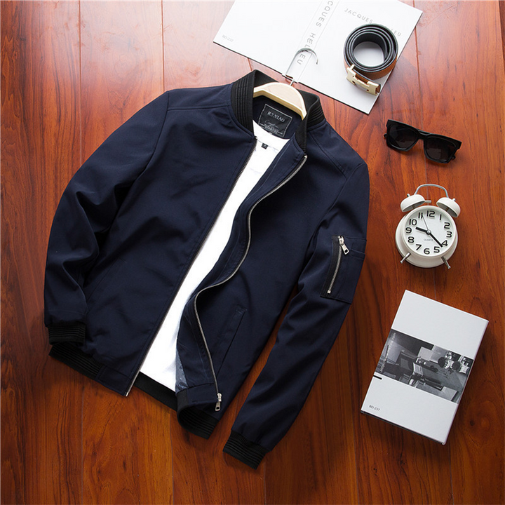 Men's spring fall jacket, comfortable & stylish casual outerwear design.