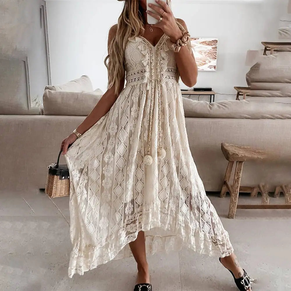 Stunning women's long boho maxi dress, perfect summer fashion for elegant holiday vibes.
