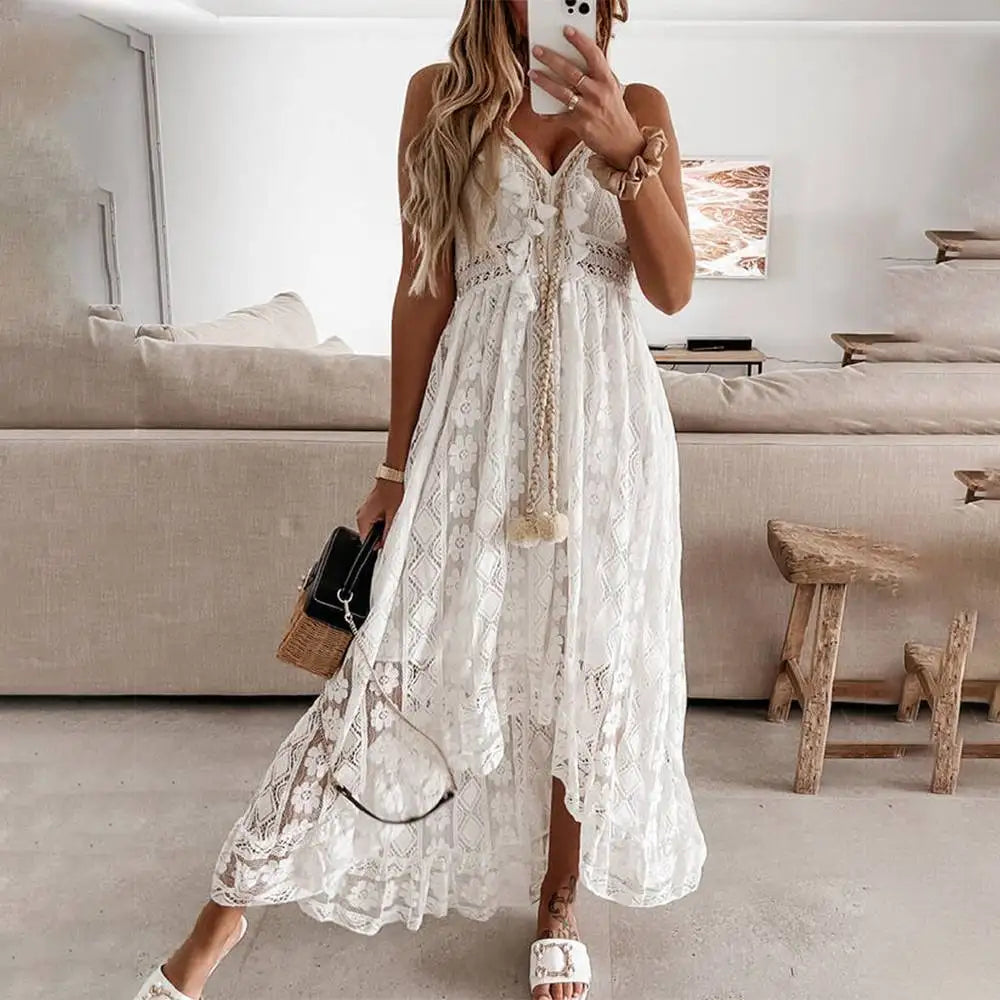 Relaxed fit women's elegant boho maxi dress for a stylish, flowy summer vacation look.