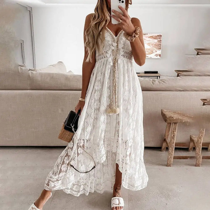 Relaxed fit women's elegant boho maxi dress for a stylish, flowy summer vacation look.