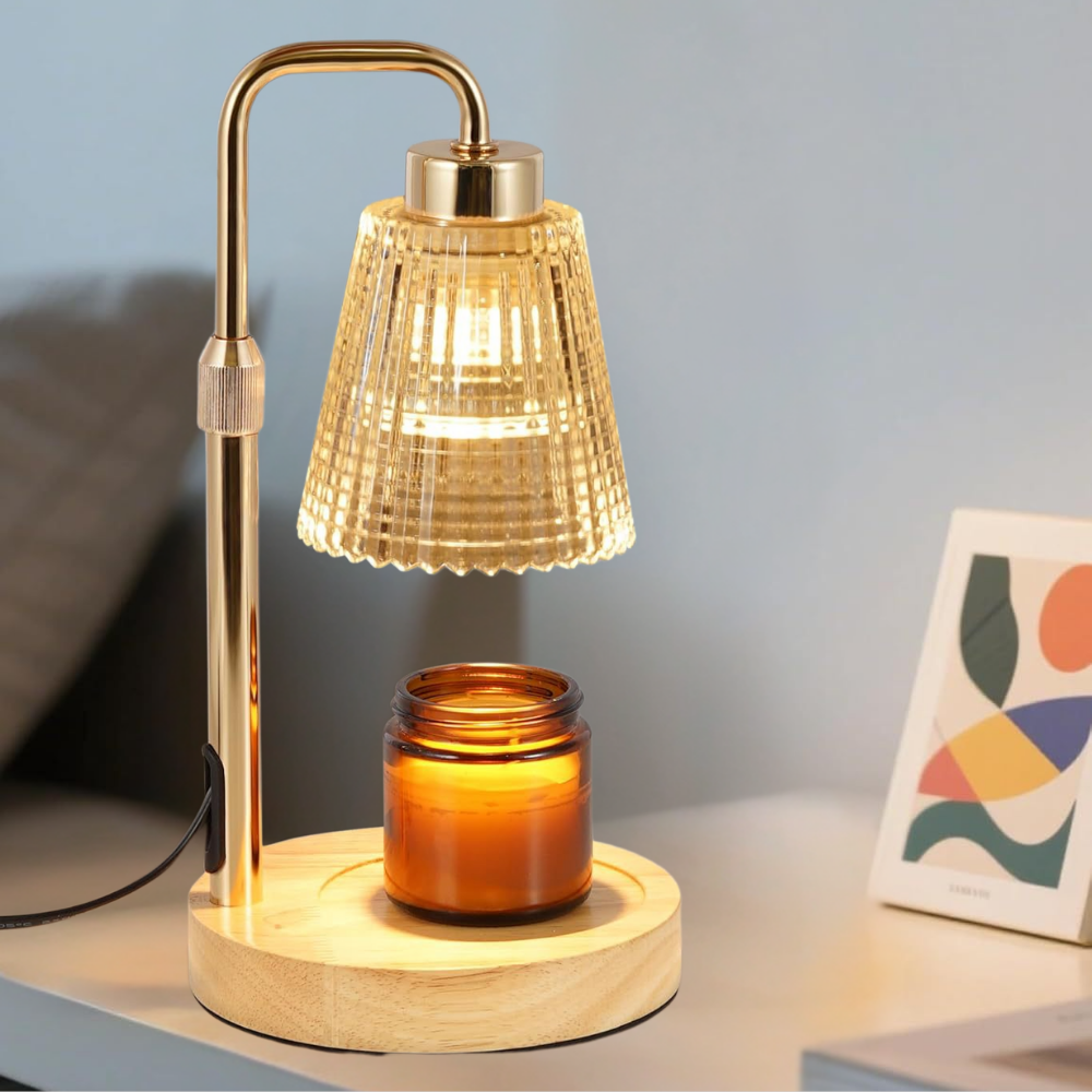 Flameless electric candle warmer lamp; dimmable lighting, built-in timer for controlled aroma & home decor.