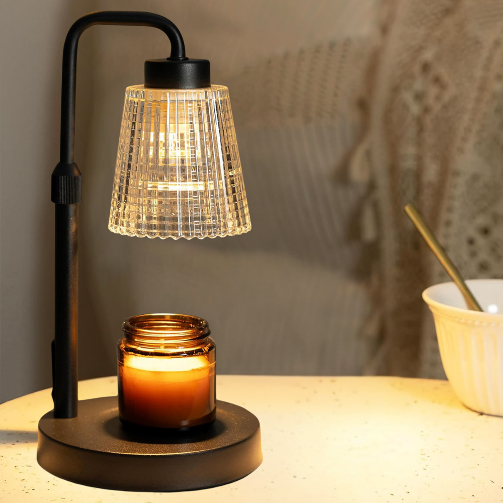 Decorative dimmable electric candle warmer lamp with timer for flameless wax melting & home fragrance.