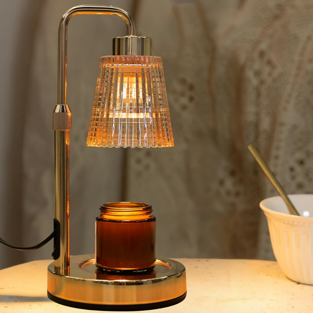Modern electric candle warmer lamp, dimmable, with timer for ambient lighting and safe flameless fragrance.