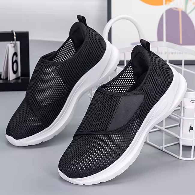 Comfortable extra wide navy women's shoes with easy closure, perfect for diabetic foot care & support.