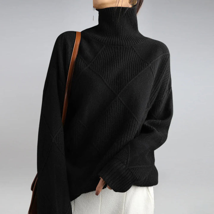 Stylish women's roll neck pullover, ideal for cozy winter comfort and elegant cold-weather looks.