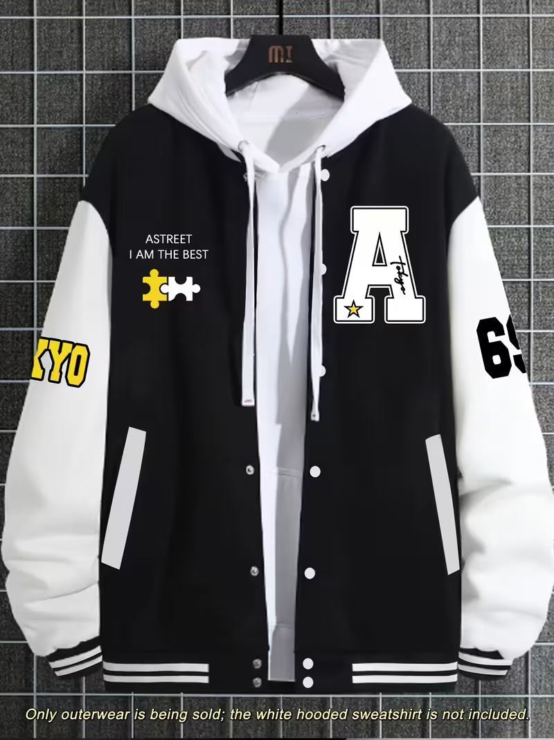 Lightweight men's color block jacket. Zip-up baseball collar outerwear for comfortable, casual streetwear style.