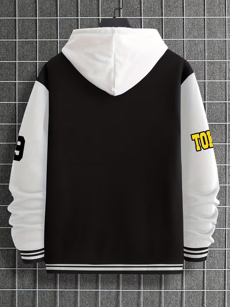 Men's casual color block zip-up jacket. Sporty lightweight outerwear with a classic baseball collar design.