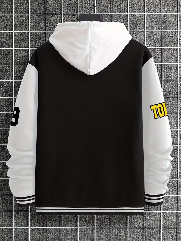 Men's casual color block zip-up jacket. Sporty lightweight outerwear with a classic baseball collar design.