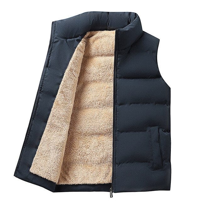 Men's warm quilted puffer vest, an essential winter layer perfect for outdoor activities & cold weather.
