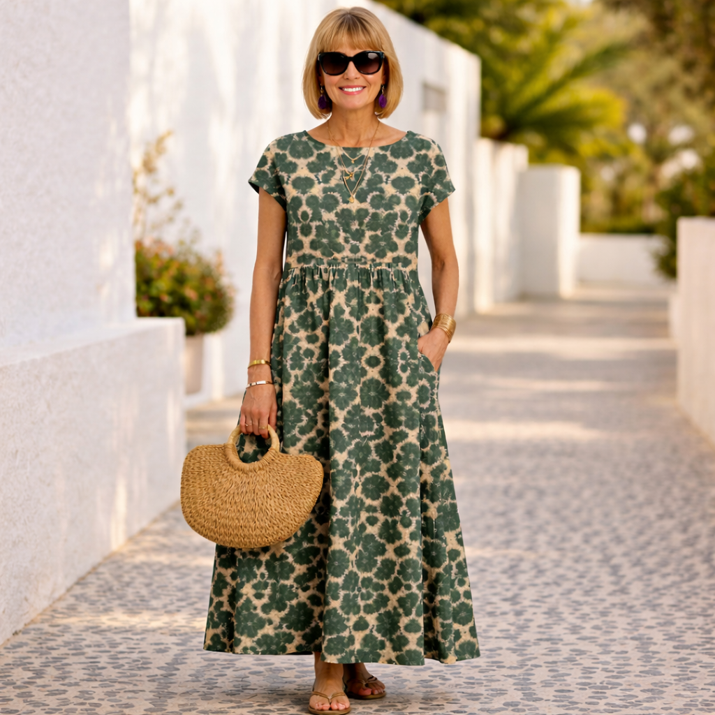 Lightweight women's floral V-neck midi dress, perfect for breezy summer outings & elegant casual events.