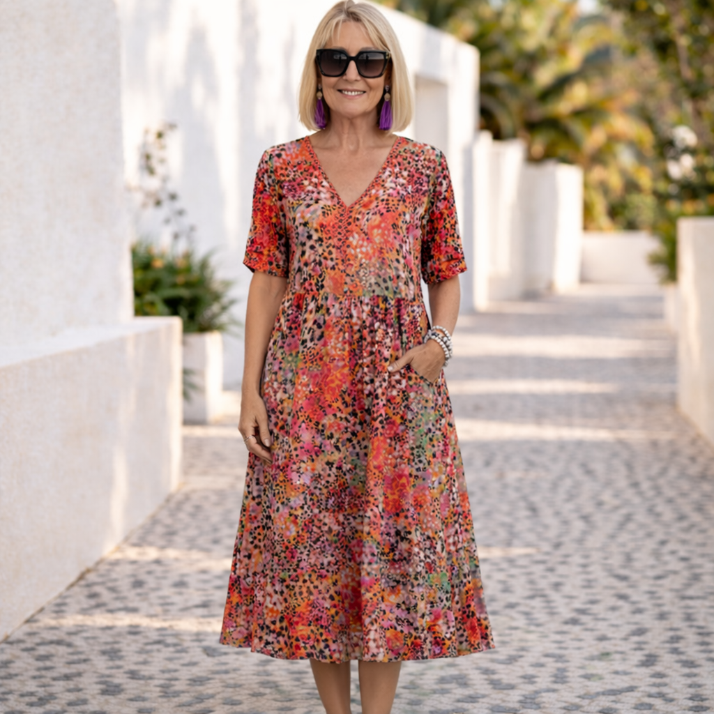 Women's Effortless Elegance Midi Dress, perfect for comfortable and versatile everyday wear.