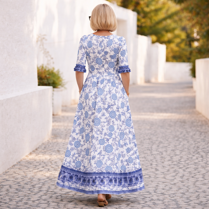 Breezy v-neck floral print dress for women, offering effortless style and comfortable wear, ideal for summer.