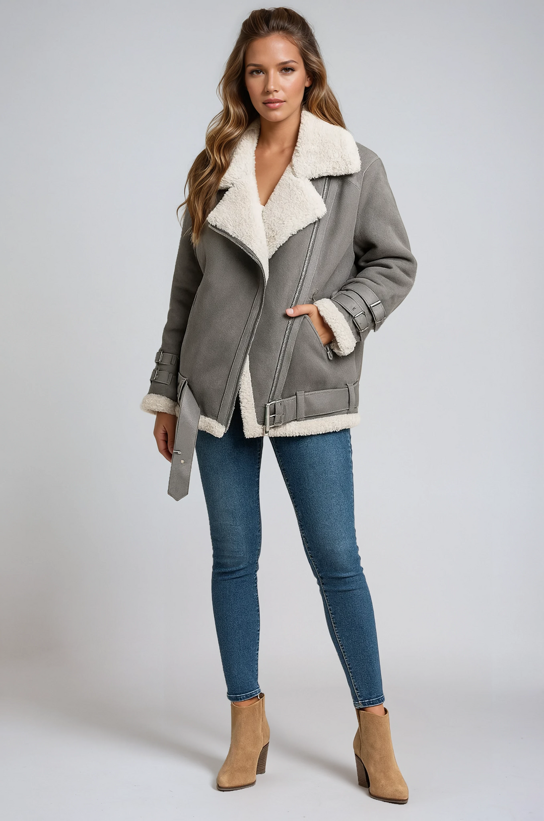 Classic women's winter pilot jacket, warm bomber outerwear for cold weather, stylish & elegant fashion coat.