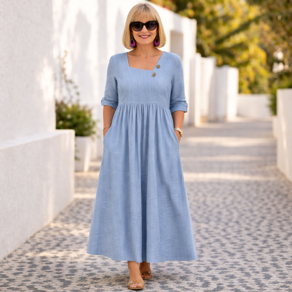 Chic green women's midi dress with an elegant asymmetric neckline, fitted silhouette. Ideal for sophisticated wear.