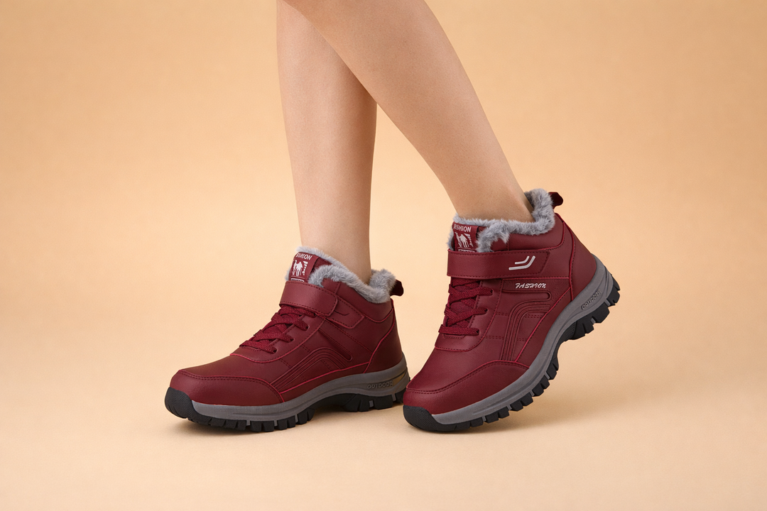 Fashionable women's cozy waterproof winter ankle boots, ensuring warmth and protection in cold weather.