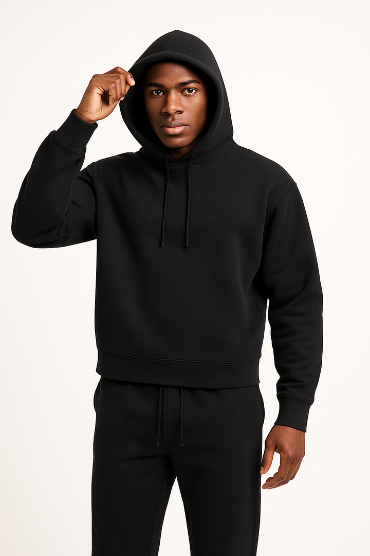 Men's gray pullover hoodie with drawstring. Relaxed fit, long sleeve, comfortable for casual wear & loungewear.