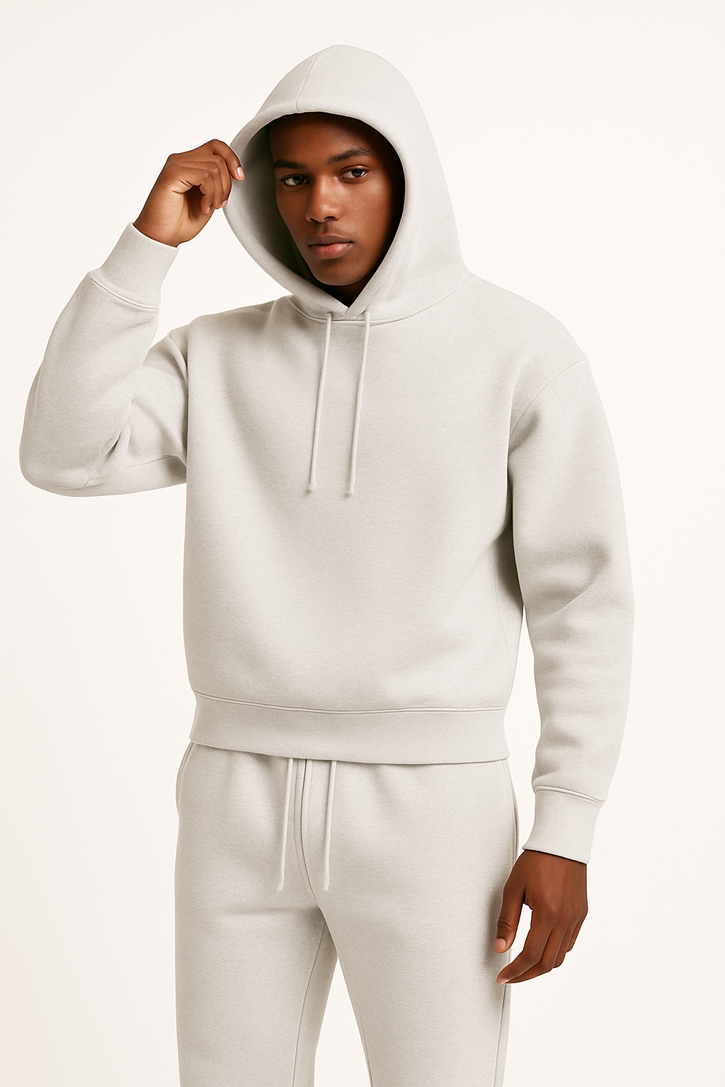 Stylish men's comfortable black pullover hoodie featuring an adjustable drawstring & relaxed fit for everyday wear.
